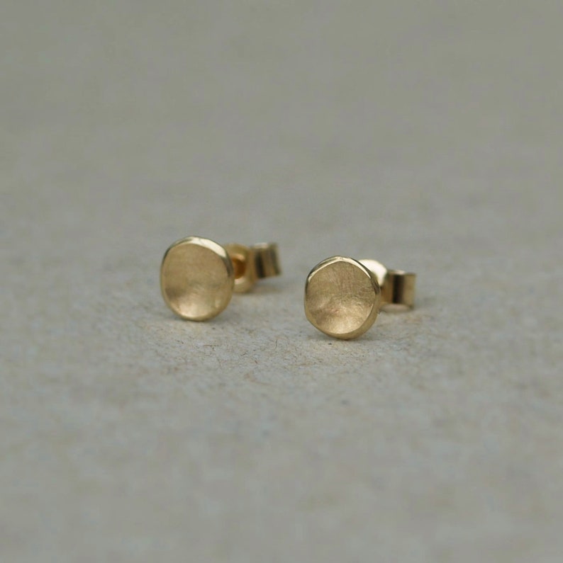 Handmade 9ct Yellow, Rose Or White Gold Tiny 4mm Disc Petal Stud Earrings