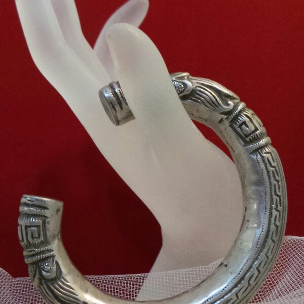 Vintage Ethnic Tribal OLD Silver Heavy Etched Cuff Bangle Bracelet