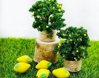 Miniature Lemon Tree, Dollhouse Accessory, Elf Prop, Outdoor Decor For Dolls Miniature Plants Shrubs Fruit Trees