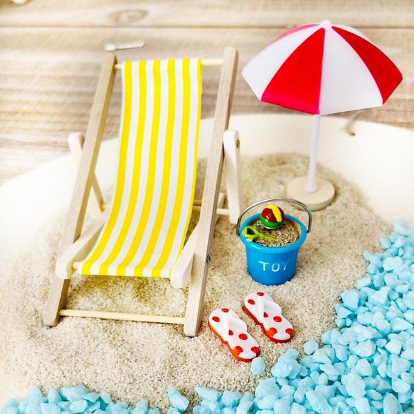 Miniature Fairy Garden Beach Theme Diorama Beach Chair Umbrella Coastal Terrarium