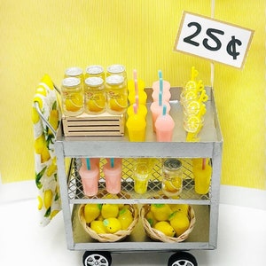 Miniature Lemonade Stand Pretend Vendor Cart Kiosk For Dolls Miniature Lemonade Drinks Dioramas Resin Kawaii Food