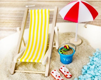 Miniature Fairy Garden Beach Theme Diorama Beach Chair Umbrella Coastal Terrarium