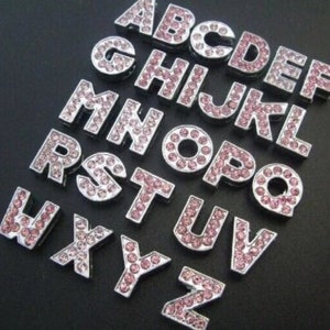 Pink Rhinestone Slider Letters: 8mm DIY Custom Charms