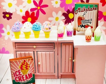 Miniature Ice Cream Truck Prop: Resin Cones & Dollhouse Sign