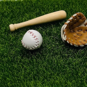 Miniature Baseball / Miniature Baseball Glove / Elf Prop / Cake Topper / Dollhouse Props
