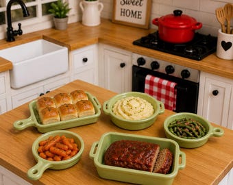 Miniature Dollhouse Bakeware Set, 1:12 Scale Metal Cooking Pans