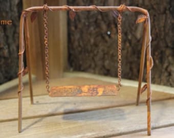 Fairy Garden Rustic Metal Swing Set For Diorama, Terrarium, Dollhouse Accessories