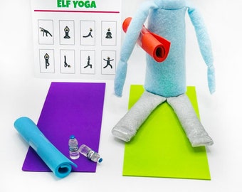Esterilla de yoga para muñecas de 30 cm: accesorio de elfo en miniatura, botella de agua y tarjeta de poses (imprimible)