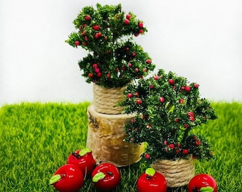 Miniature Apple Tree, Dollhouse Accessory, Elf Prop, Outdoor Decor For Dolls Miniature Plants Shrubs Fruit Trees