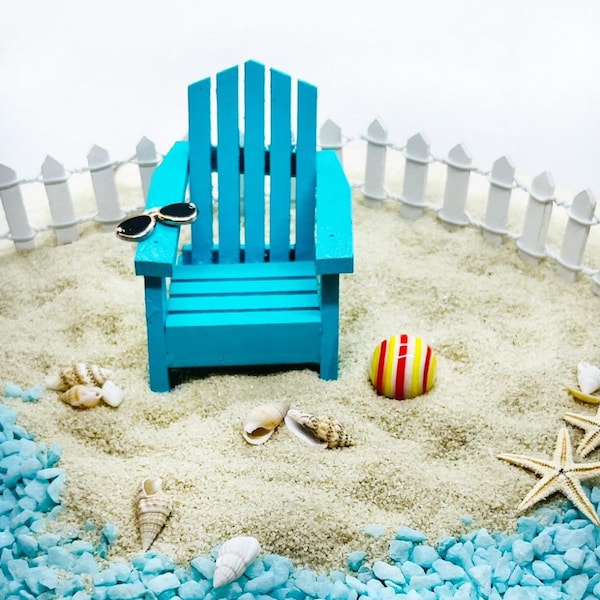 Miniature Beach Scene Fairy Garden Terrarium Diorama Mini Adirondack Beach Chair Dollhouse Accessories Miniature Furniture