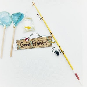 Elfe Prop Miniatur Angeln Pole Netze Fake Fisch Puppenhaus Accessoire 12 "Puppe