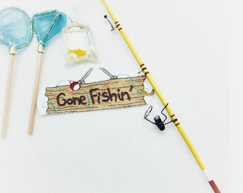 Elf Prop Miniature Fishing Pole Nets Fake Fish Dollhouse Accessory 12&quot; Doll