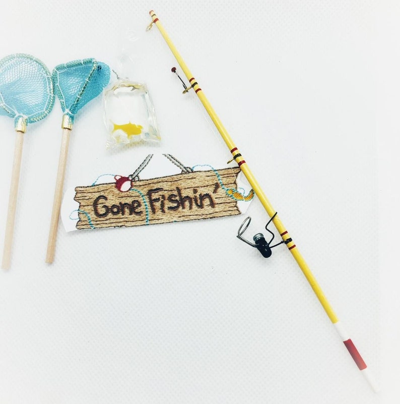 Elf Prop Miniature Fishing Pole Nets Fake Fish Dollhouse Accessory 12 Doll Terrariums Fairy Garden Fishing Pole