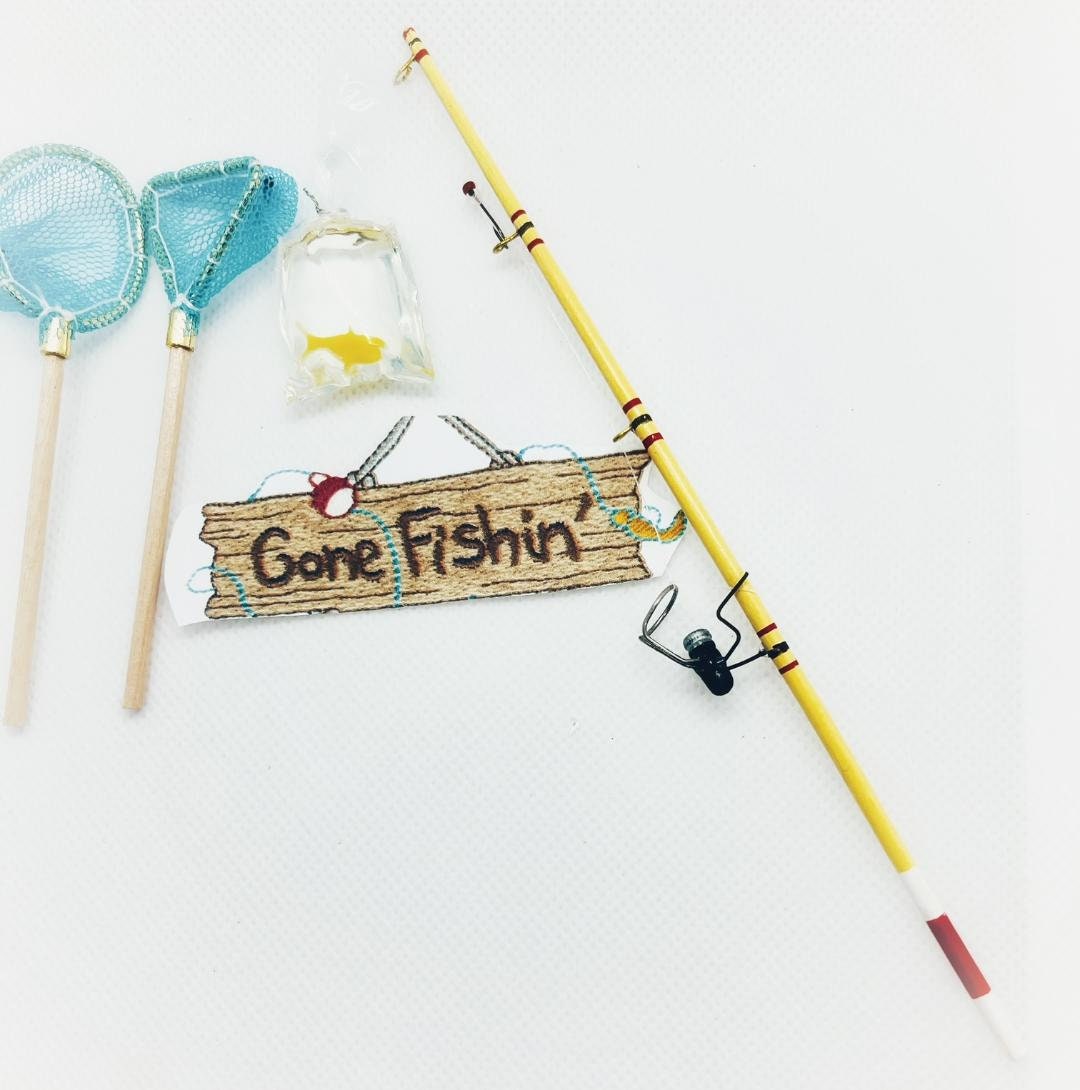 Elf Prop Miniature Fishing Pole Nets Fake Fish Dollhouse Accessory 12" Doll