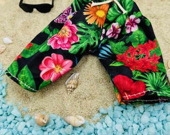 12" Doll Swimsuit: Tropical Floral Bathing Suit & Sunglasses