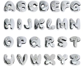 8mm Silver Bubble Rhinestone Slider Letters DIY Custom Name Letters Slider Charms