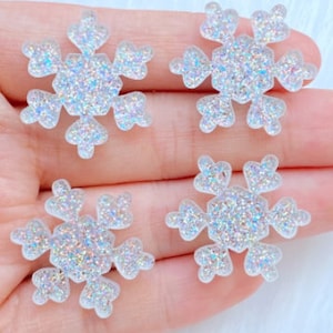 Flocons de neige à dos plat en résine / Lot de 10 / Pendentifs flocon de neige 17 mm / Accessoires slime / Scrapbook