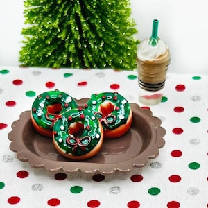 Christmas Donuts And Smoothie Coffee Latte Drinks Elf Prop Miniature Dollhouse Accessories Kawaii Cabochons Dioramas