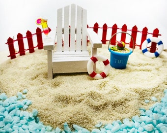 Miniature Beach Scene: Fairy Garden Adirondack Chair, Dollhouse Diorama