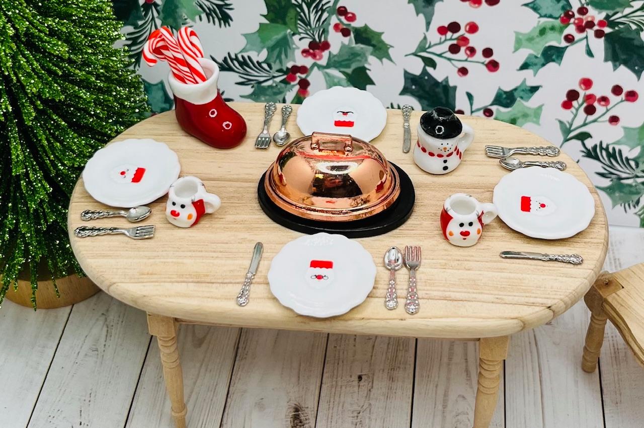 Vajilla navideña para casa de muñecas Platos de Papá Noel en