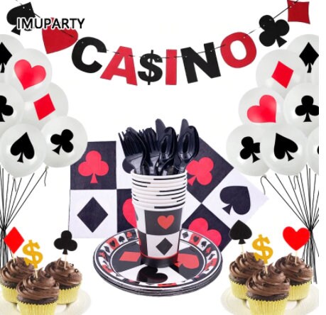 Casino Party Birthday Party Cake Topper Casino Banner Deck of Cards Poker Night Party