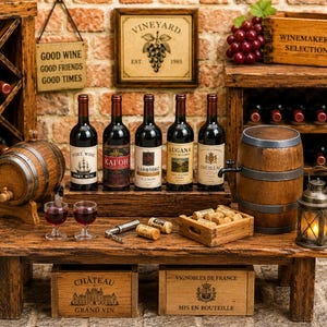 Miniature Wine Bottles Dollhouse 1:6 Scale Wine Barrel