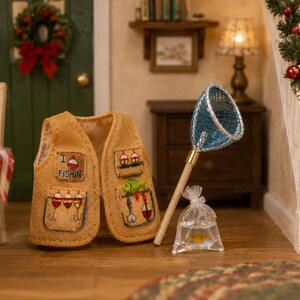 Elf Prop Miniature Fishing Pole Nets Fake Fish Dollhouse Accessory 12" Doll image 3