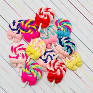 3 Polymer Clay Lollipop, Cabochons, Fake Candy, Miniature Suckers, Decoden Supplies, 3D Embellishments