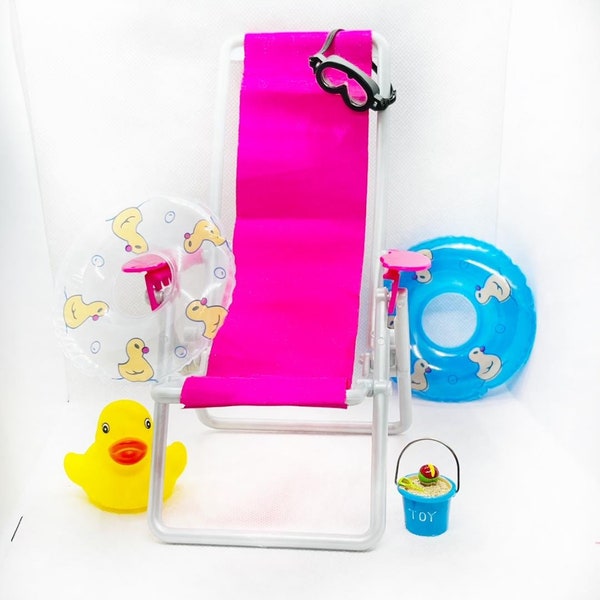 Elf Beach Prop Beach Chair Sand Bucket Miniature Dollhouse Accessories 12" Doll Pool Floats Mini Rubber Ducks Goggles