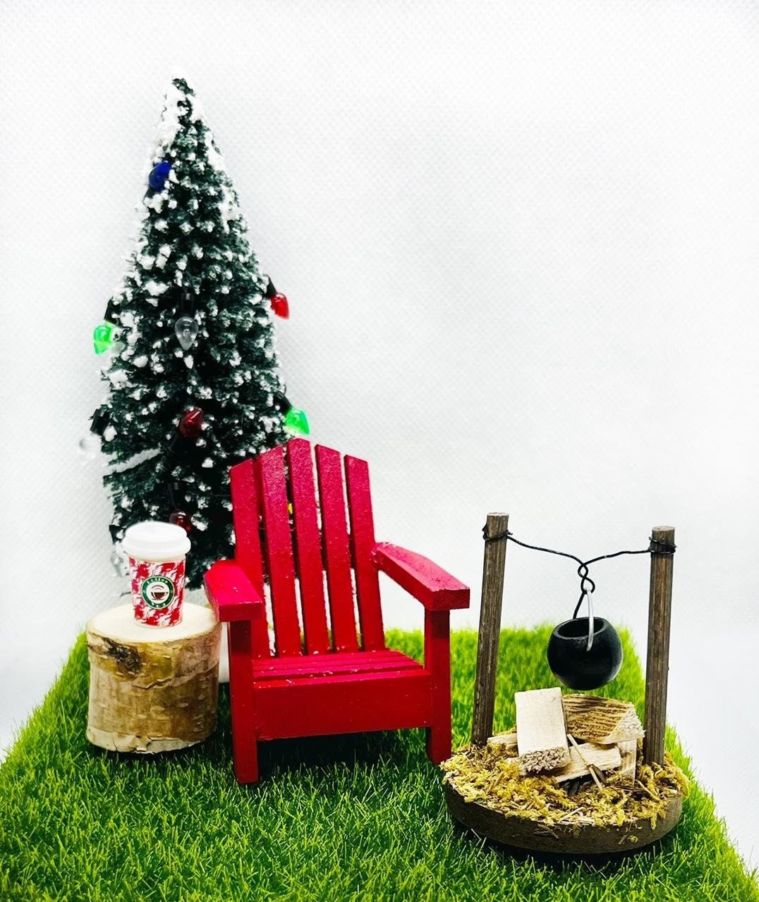 Miniature Christmas Tree Fire Pit Winter Scene Fairy Garden Terrarium Diorama Mini Adirondack Beach Chair Dollhouse Accessories