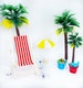 Miniature Elf Beach Lounge Chair Dollhouse Accessory Palm Tree Mini Sand Bucket Beach Umbrella Water Bottle 