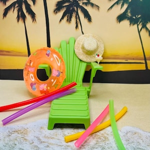 Miniature Lounge Chair / Beach Adirondack Chair / Mini Doll Floats / Miniature Dollhouse Pool Noodles / Elf Props / 1:6 Dollhouse Accessory