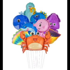 Large Under The Sea Mylar Balloons / 9 Pc Set of Balloons / Foil Birthday Party Balloons / Party Decorations