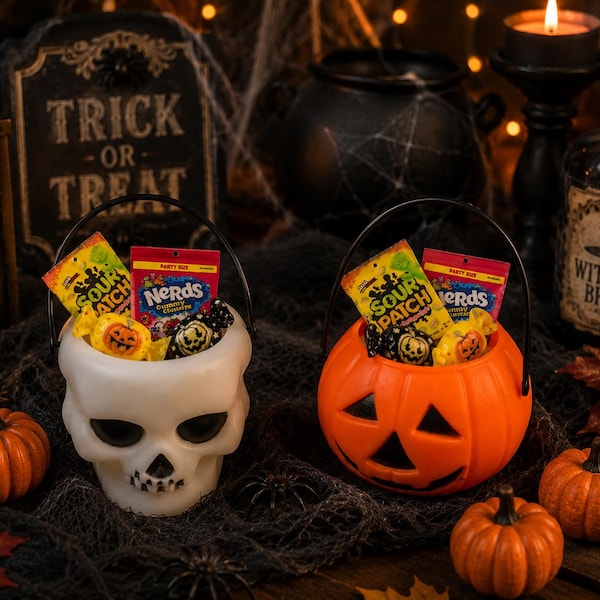 Miniature Halloween Candy Bucket: Doll Elf Prop, Trick-Or-Treat Pumpkin