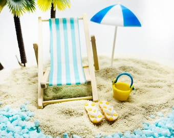 Miniature Fairy Garden Beach Theme Diorama Beach Chair Umbrella Coastal Terrarium
