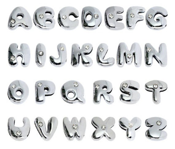 26 Silver Larger Alloy Rhinestone Letter A-Z Slide Charm Fit 18m