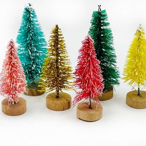 Miniature Bottle Brush Christmas Trees, Set of 6 Rainbow Trees, Dollhouse Tree, Diorama
