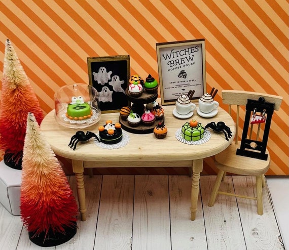 Dollhouse Halloween Miniatures: Cakes, Latte, Terrarium Props