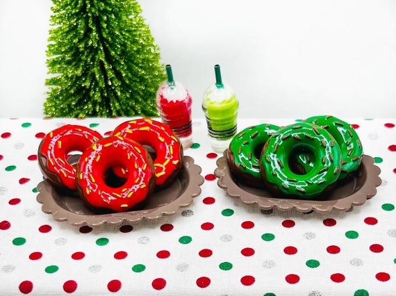 Christmas Donuts and Smoothie Coffee Latte Drinks Elf Prop Miniature  Dollhouse Accessories Kawaii Cabochons Dioramas 