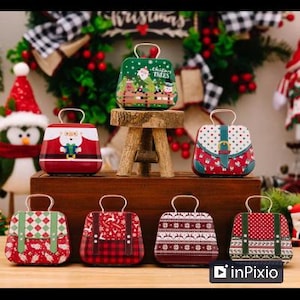 Elfen Weihnachtstaschen, Urlaubsgepäck für Puppen, Miniatur Blechtasche