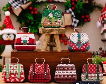 Bolsas navideñas de elfo, equipaje navideño para muñecas, monedero de hojalata en miniatura