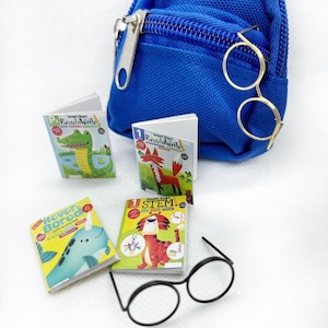 Sac à dos pour poupée, livres pour maison de poupée, cartable pour elfe, lunettes de poupée