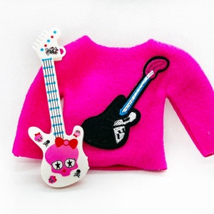 Elf Prop Doll Guitar Microphone Pink Rock N Roll Shirt 12&quot; Doll Apparel Miniature Electric Guitar