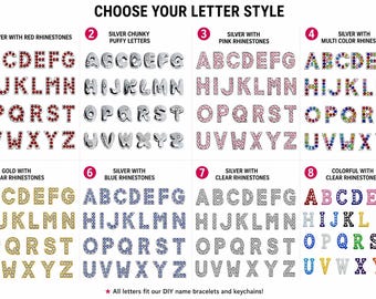 Rhinestone Letter Slides: 8mm DIY Custom Name Charms
