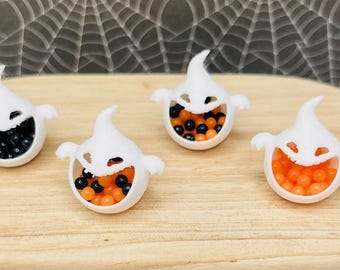Cubo fantasma de Halloween con dulces para casa de muñecas en miniatura, escala 1:12