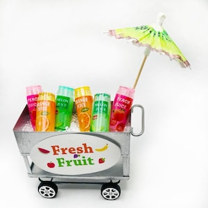 Miniature Fruit Drink Stand Pretend Vendor Cart Kiosk For Dolls Miniature Juice Drinks Dioramas Resin Kawaii Food