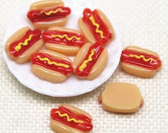 Miniature Hot Dog Set: Kawaii Resin Flatback Food, Dollhouse Accessory