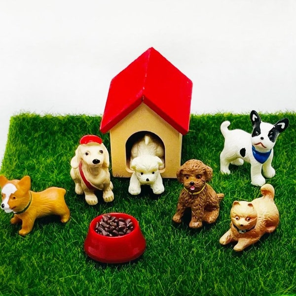 Dollhouse Dog House Miniature Resin Dogs Animals for Dollhouse, Diorama, Terrariums