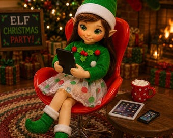 Doll Study Scene Prop: Elf Chair, Laptop & Accessories for 12-14" Dolls