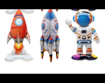Astronaut Mylar Balloon Set: Rocket Ship, Space Party Decor (3 Pc)
